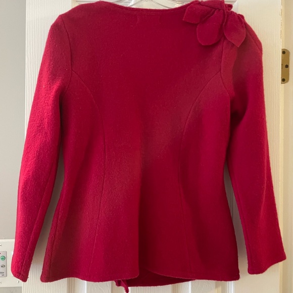 Sleeping On Snow Red Wool Cardigan with Flower Detailing on Shoulder - Picture 3 of 4